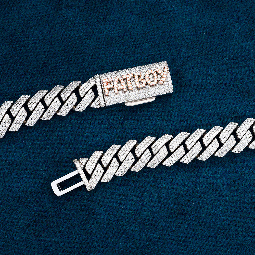 3 Row 20MM Moissanite Cuban Link Chain 14K White Gold