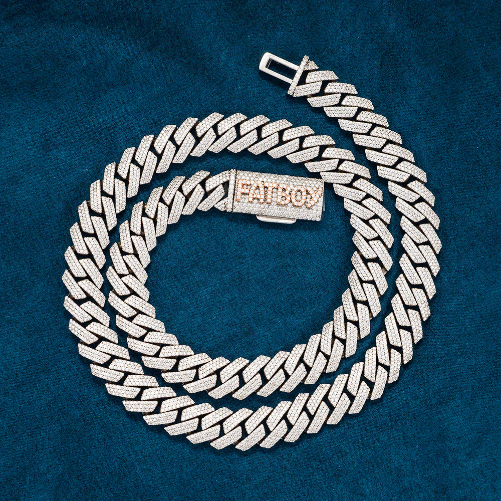 3 Row 20MM Moissanite Cuban Link Chain 14K White Gold