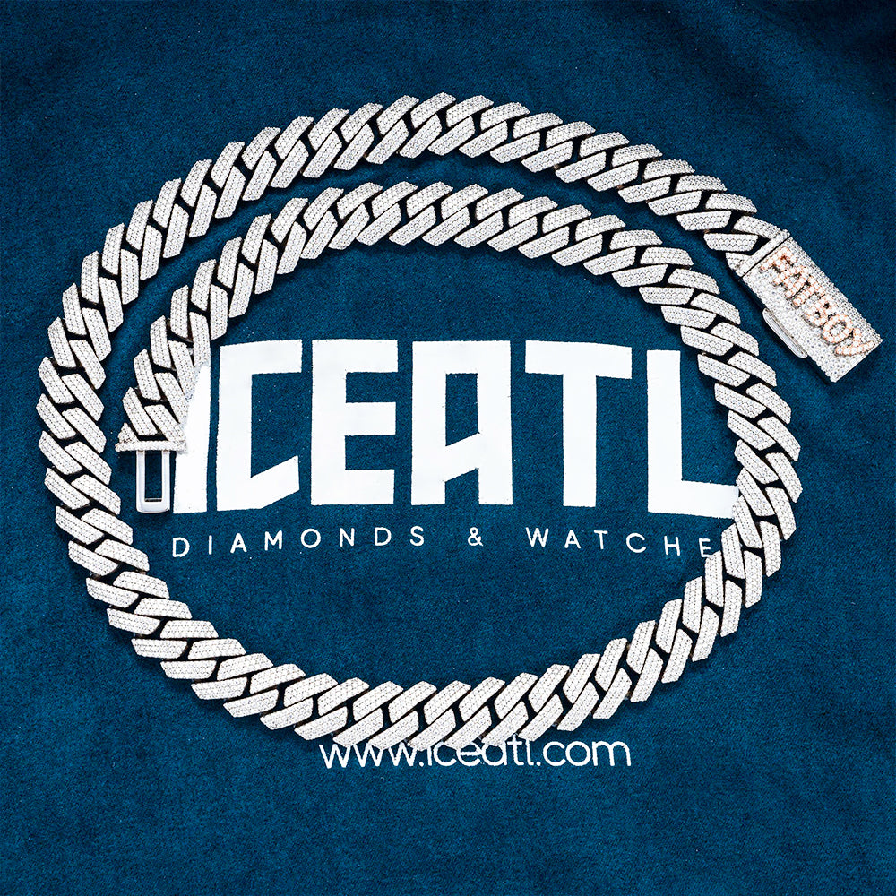 3 Row 20MM Moissanite Cuban Link Chain 14K White Gold