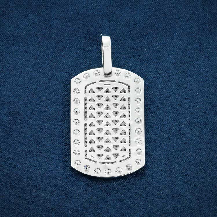 14k white gold moissanite dog tag pendant 925 sterling silver back