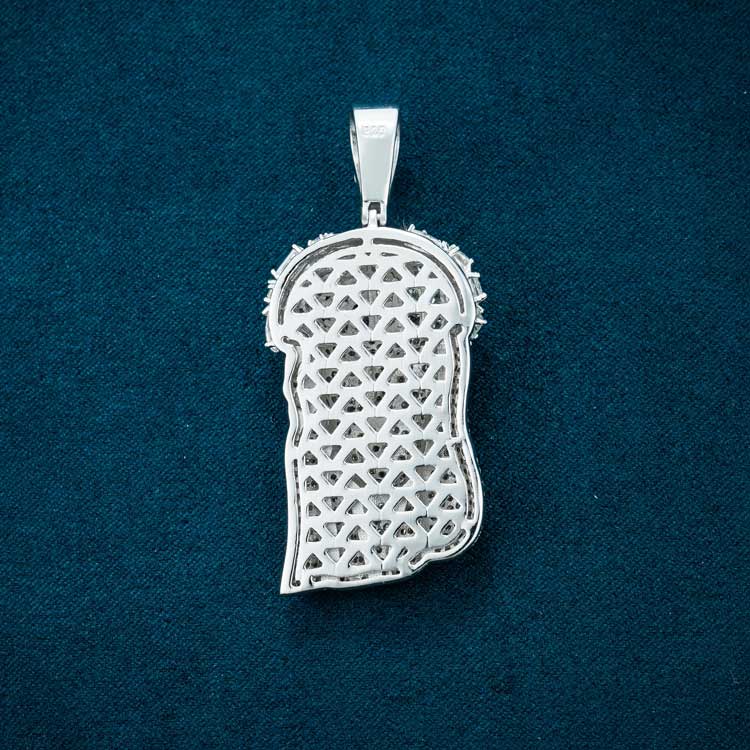 14k white gold moissanite jesus pendant 925 sterling silver back