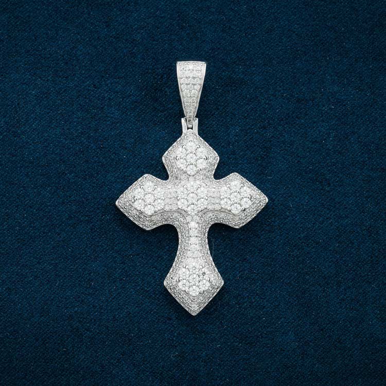 14k white gold moissanite syriac cross pendant 925 sterling silver