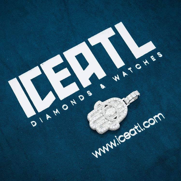 14k white gold princess cut moissanite hamsa hand pendant 925 sterling silver iceatl