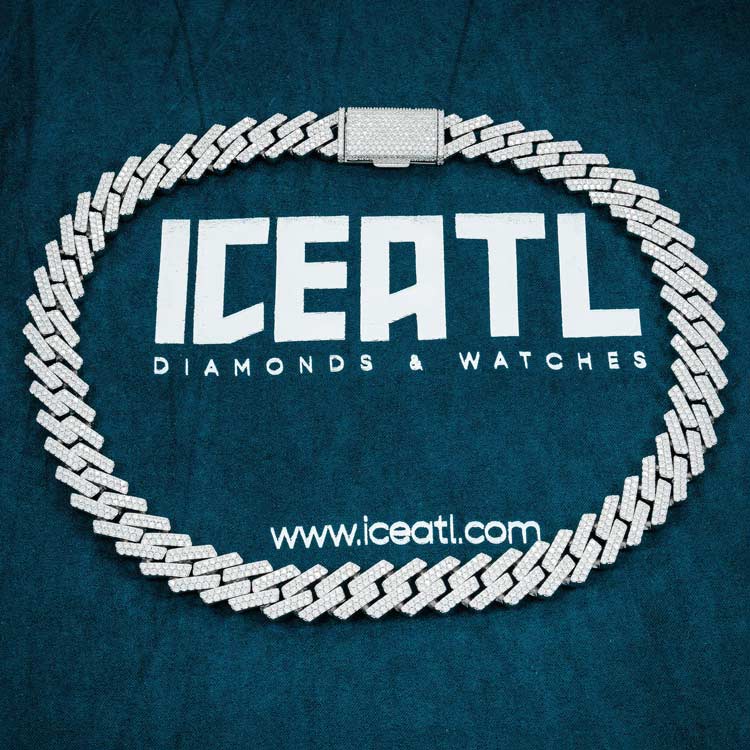 2 row 925 silver 18mm moissanite cuban link chain necklace 14k white gold iceatl