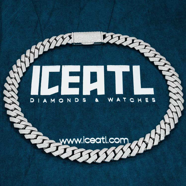 925 silver 15mm moissanite cuban link chain necklace 14k white gold