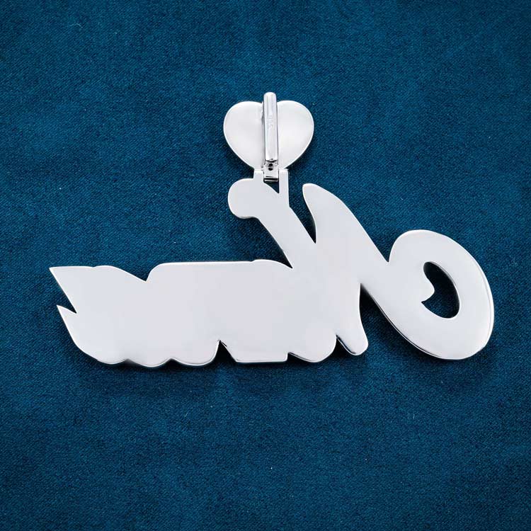 925 silver custom moissanite pendant cursive letters 14k white gold solid back