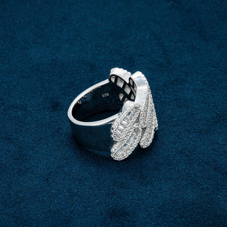 925 silver moissanite cuban link ring 14k white gold side