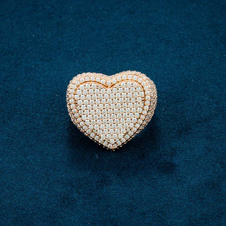 925 silver moissanite heart shaped ring 14k rose gold in hand