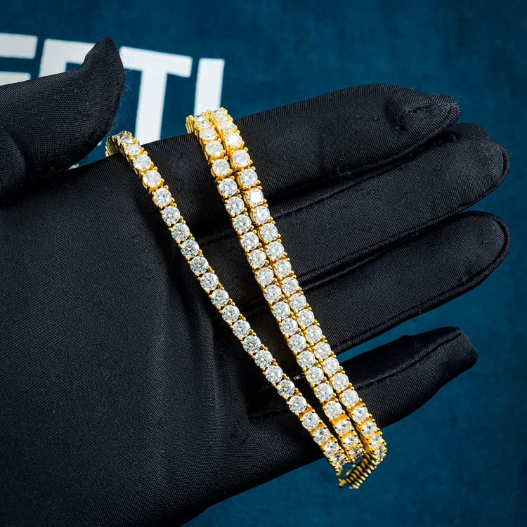 925 sterling silver mens 4mm vvs moissanite tennis chain necklace 14k yellow gold hand