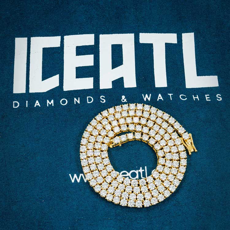 925 sterling silver mens 4mm vvs moissanite tennis chain necklace 14k yellow gold iceatl