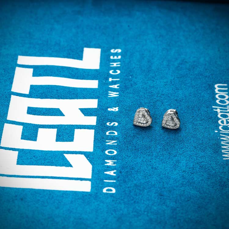 Heart Shaped Moissanite Stud Earrings Screw Back iceatl 14k white gold