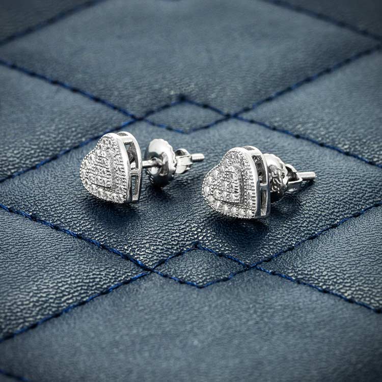Heart Shaped Moissanite Stud Earrings Screw Back side 14k white gold