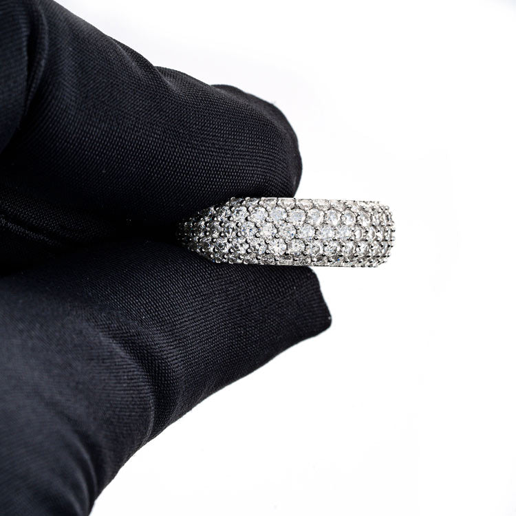 Mens 5 row moissanite band ring 925 silver 14k white gold hand
