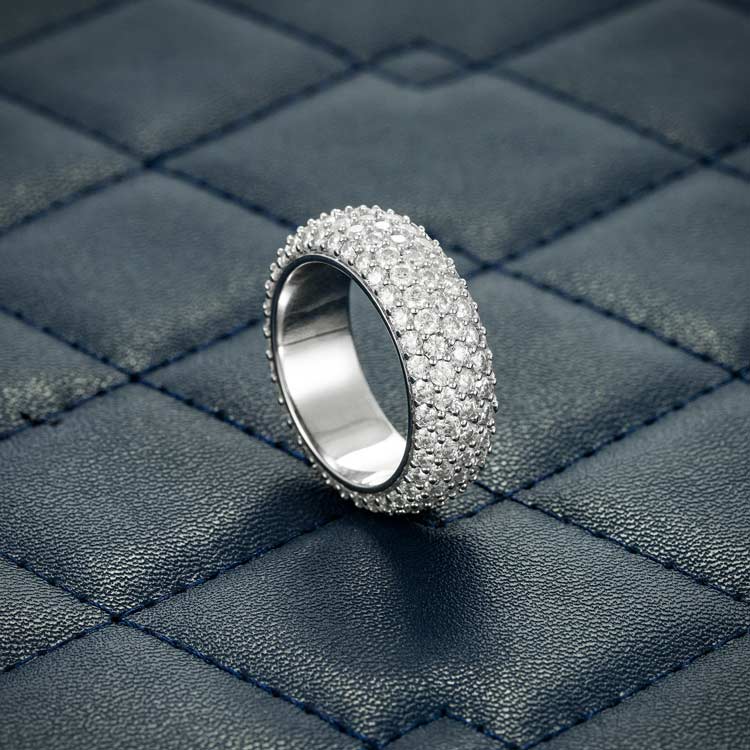 Mens 5 row moissanite band ring 925 silver 14k white gold side