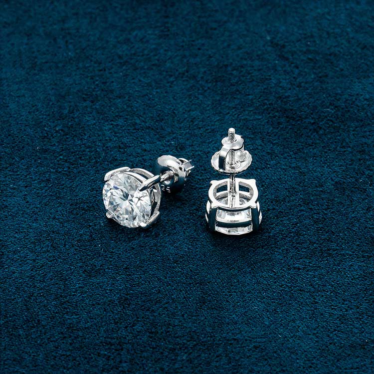 Mens 925 sterling silver vvs moissanite 10mm stud earrings screw back 10k white gold side