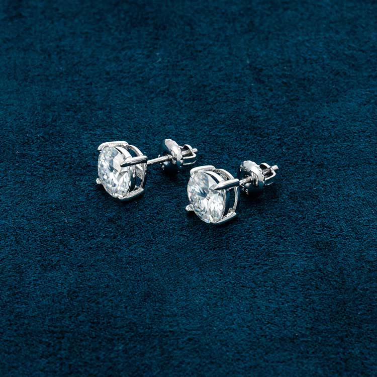 Mens 925 sterling silver vvs moissanite 7.5mm stud earrings screw back 10k white gold back