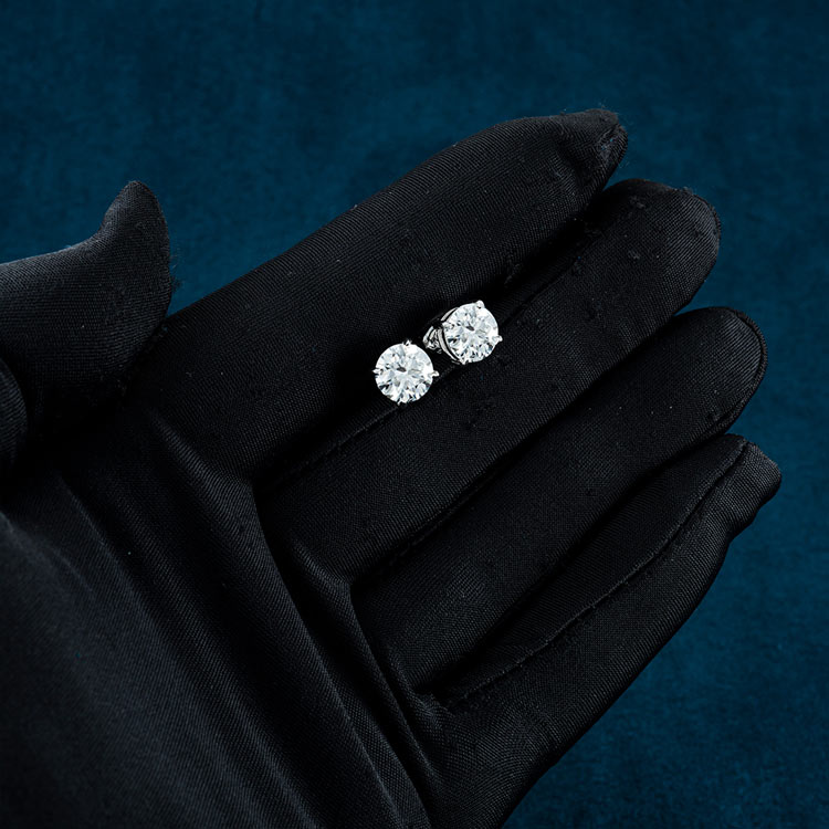 Mens 925 sterling silver vvs moissanite 7.5mm stud earrings screw back 10k white gold hand