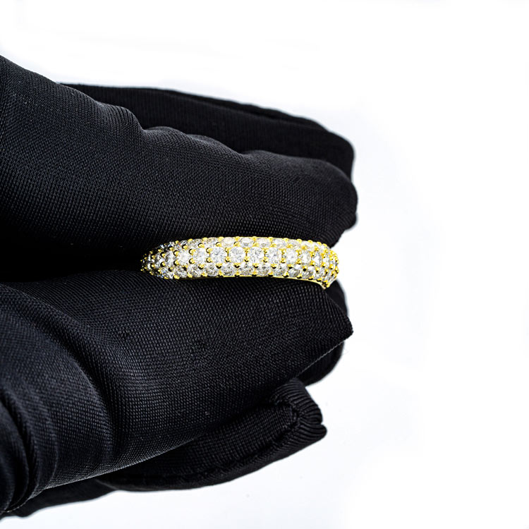 Mens moissanite 3 row band ring 925 silver 14k yellow gold