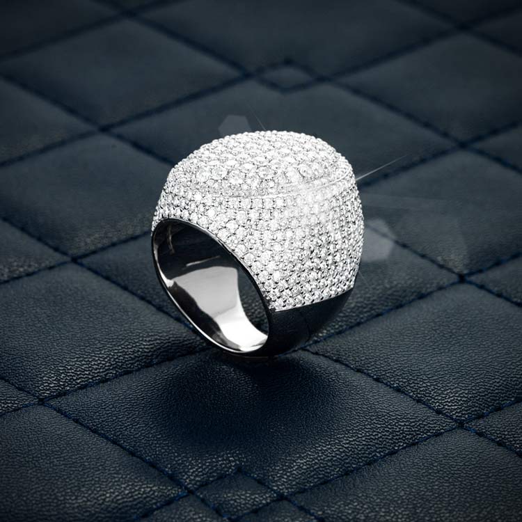 Mens moissanite signet ring 925 silver 14k white gold front