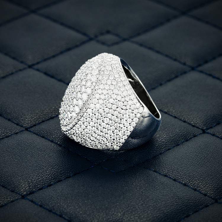 Mens moissanite signet ring 925 silver 14k white gold side