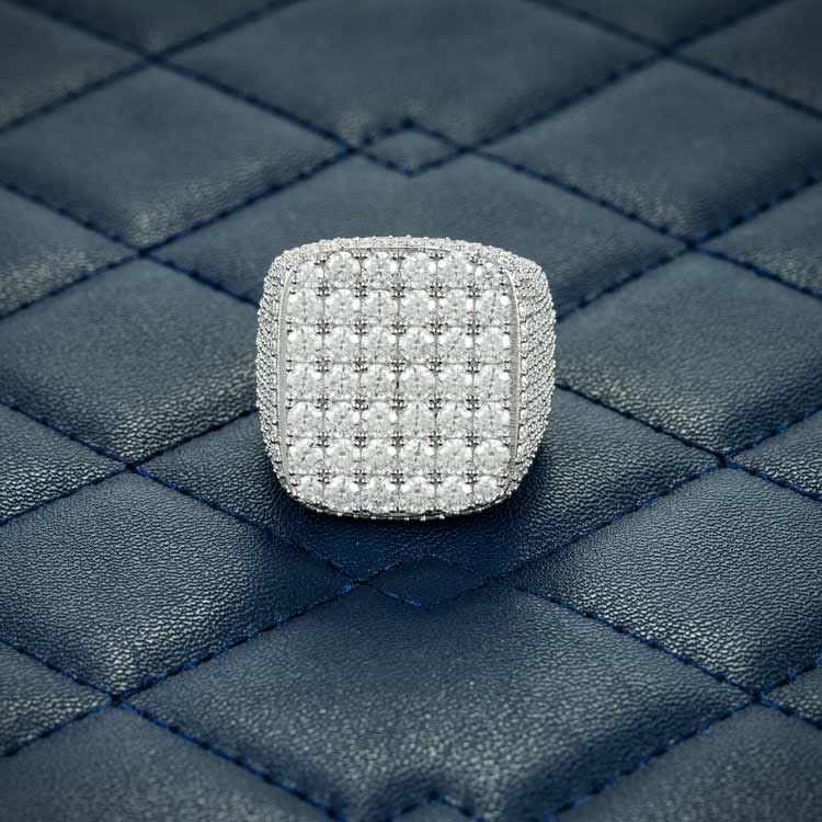 Mens moissanite square signet cluster ring 925 silver 14k white gold iceatl