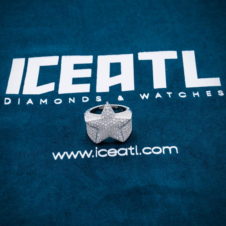 Mens moissanite star ring 925 silver 14k white gold iceatl