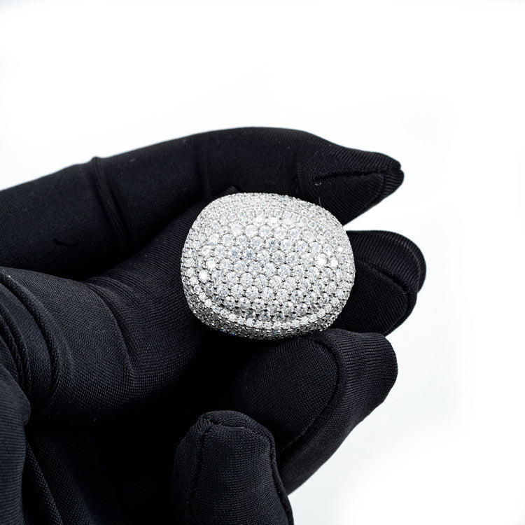 Mens oval moissanite signet ring 925 silver 14k white gold hand
