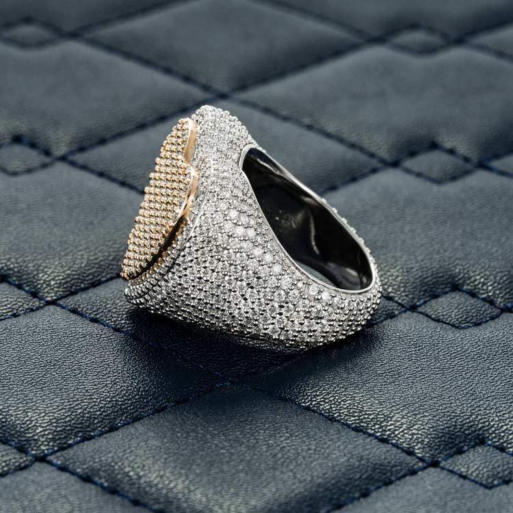 Mens two tone moissanite heart shaped signet ring 925 silver 14k gold two tone