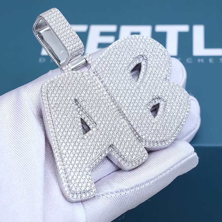 ab mens 925 silver custom moissanite pendant 14k white gold front