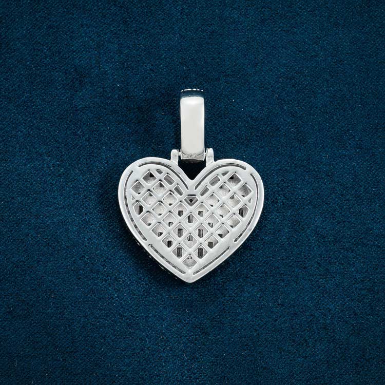 baguette moissanite heart pendant 14k white gold 925 sterling silver back