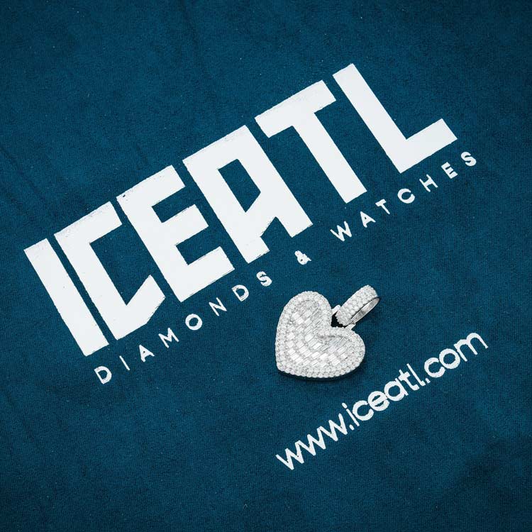 baguette moissanite heart pendant 14k white gold 925 sterling silver iceatl