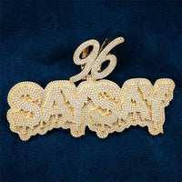 front 925 silver dripping letters mens custom moissanite name pendant 14k yellow gold