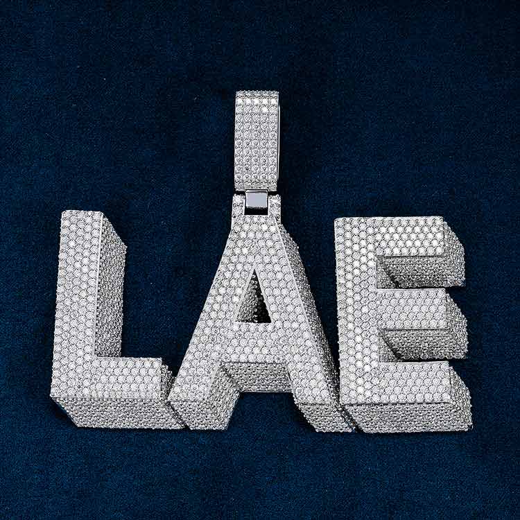 front 925 silver mens 3d moissanite custom name pendant iceatl 10k white gold