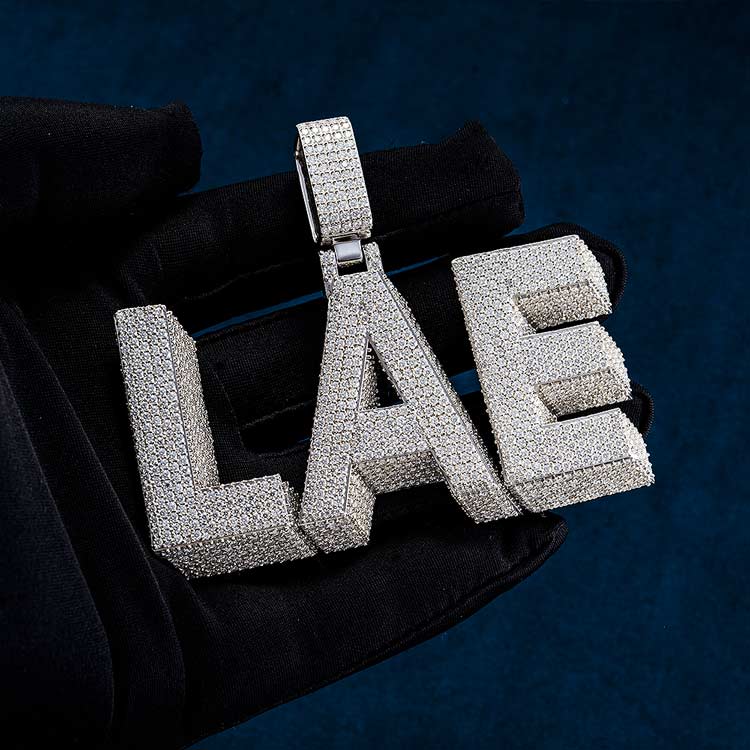 hand 925 silver mens 3d moissanite custom name pendant iceatl 10k white gold