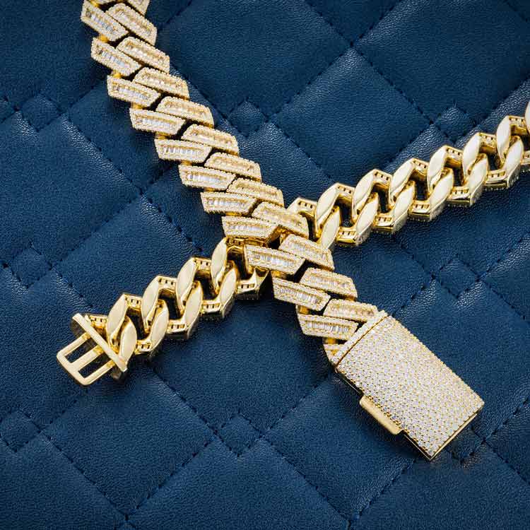 mens 15mm vvs moissanite baguette cuban link chain necklace 925 silver 14k yellow gold box clasp
