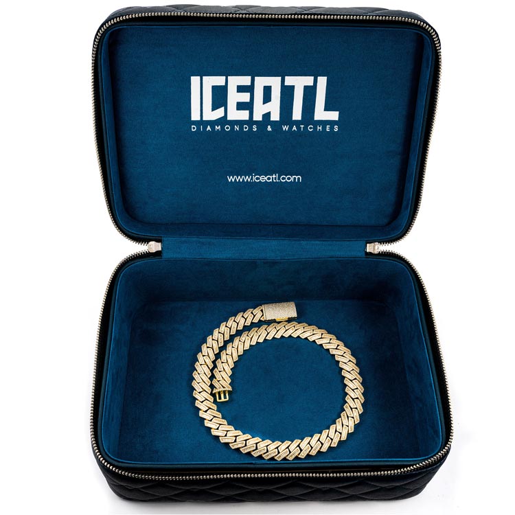 mens 15mm vvs moissanite baguette cuban link chain necklace 925 silver 14k yellow gold box