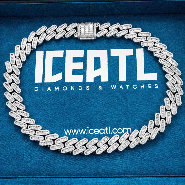 mens 18mm vvs moissanite baguette miami cuban link chain necklace 925 silver 14k white gold iceatl