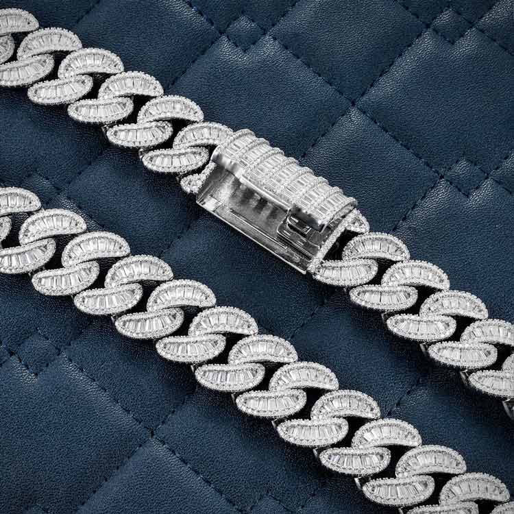 mens 20mm moissanite baguette miami cuban link chain necklace 925 silver white gold box clasp