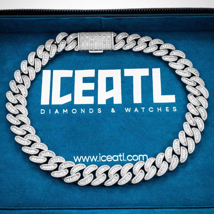 mens 20mm moissanite baguette miami cuban link chain necklace 925 silver white gold iceatl