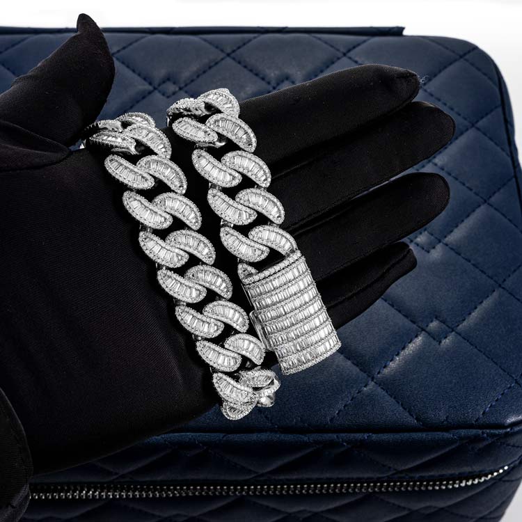 mens 20mm moissanite baguette miami cuban link chain necklace 925 silver white gold