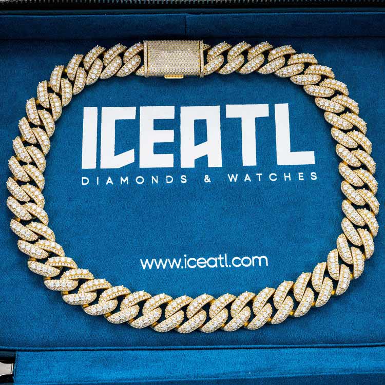 mens 20mm vvs moissanite prong miami cuban link chain necklace 925 silver yellow gold iceatl