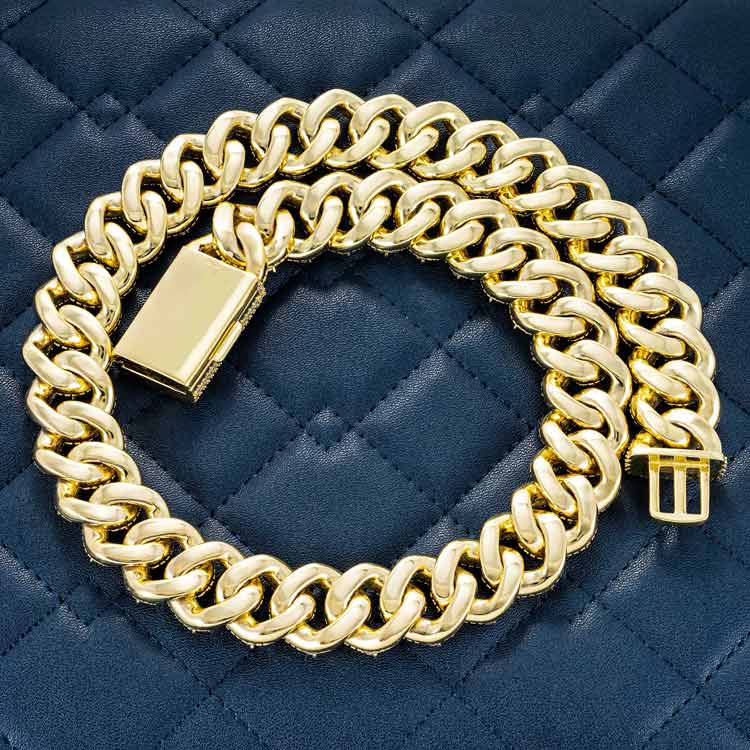 mens 20mm vvs moissanite prong miami cuban link chain necklace 925 sterling silver yellow gold