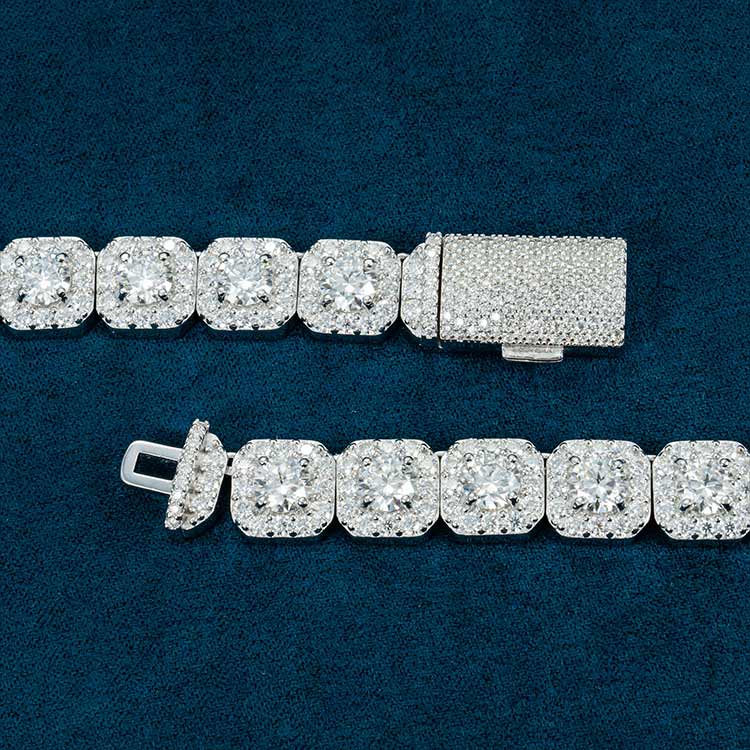mens 925 silver 10mm halo link moissanite chain necklace 10k white gold box clasp