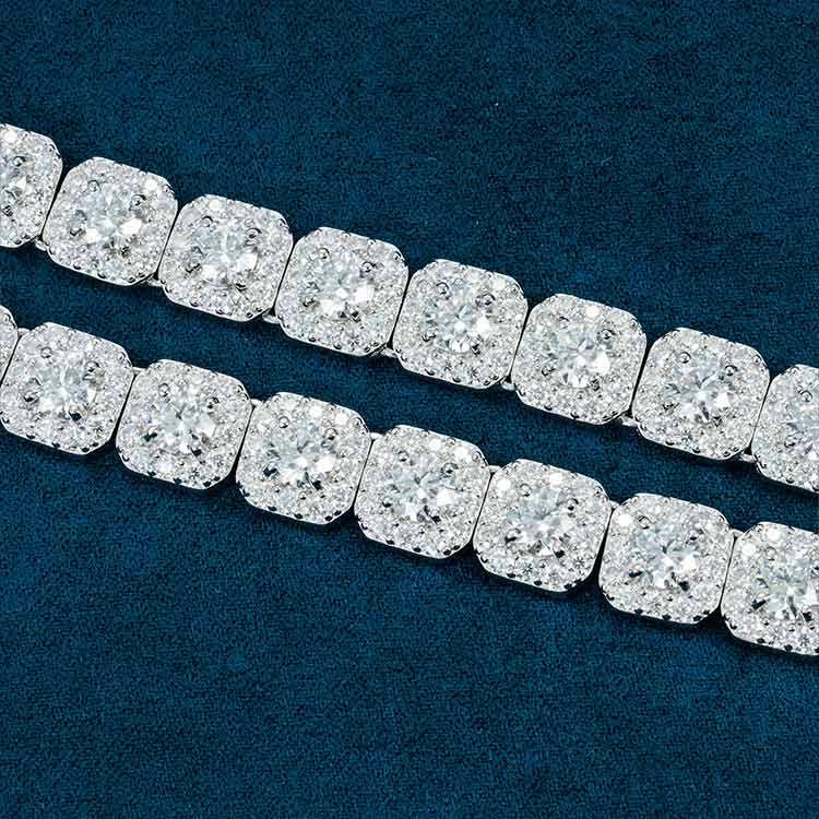 mens 925 silver 10mm halo link moissanite chain necklace 10k white gold diamond