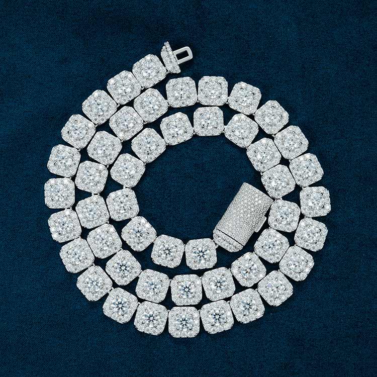 mens 925 silver 10mm halo link moissanite chain necklace 10k white gold hand front