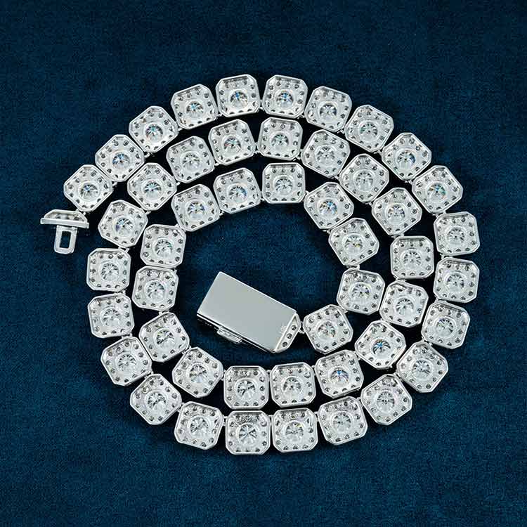 mens 925 silver 10mm halo link moissanite chain necklace 10k white gold hand hollow back
