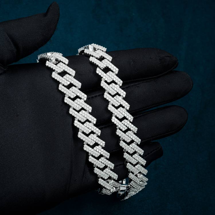 mens 925 silver 13mm moissanite cuban link chain necklace 14k white gold hand
