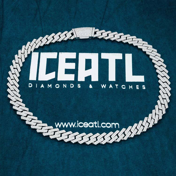 mens 925 silver 13mm moissanite cuban link chain necklace 14k white gold iceatl