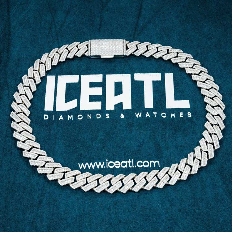 925 Silver 18MM Moissanite Baguette Cuban Link Chain 14K Gold