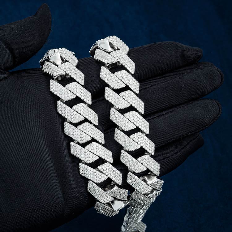 mens 925 silver 20mm moissanite cuban link chain necklace 14k white gold hand